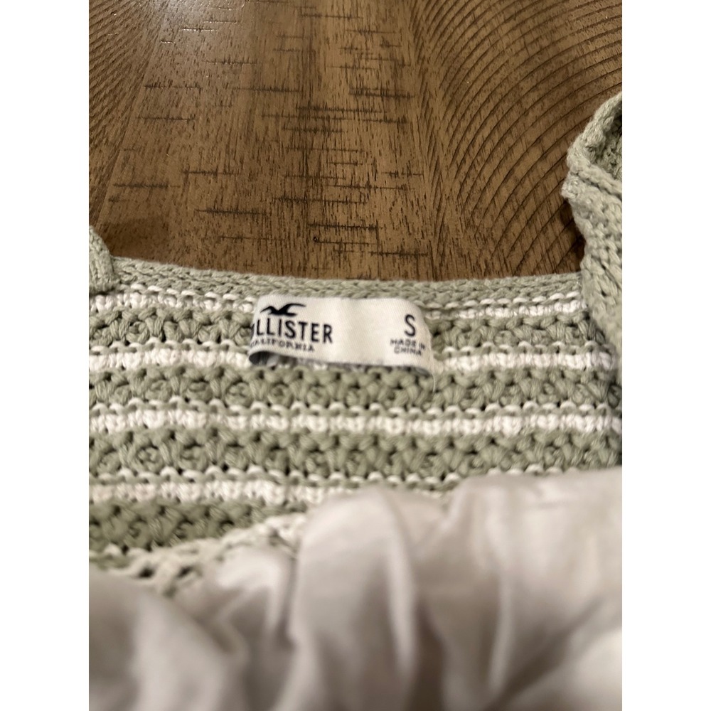 Hollister Sage Green Crochet Knit Striped Crop Top Size S Boho Festival Cami - Picture 4 of 4